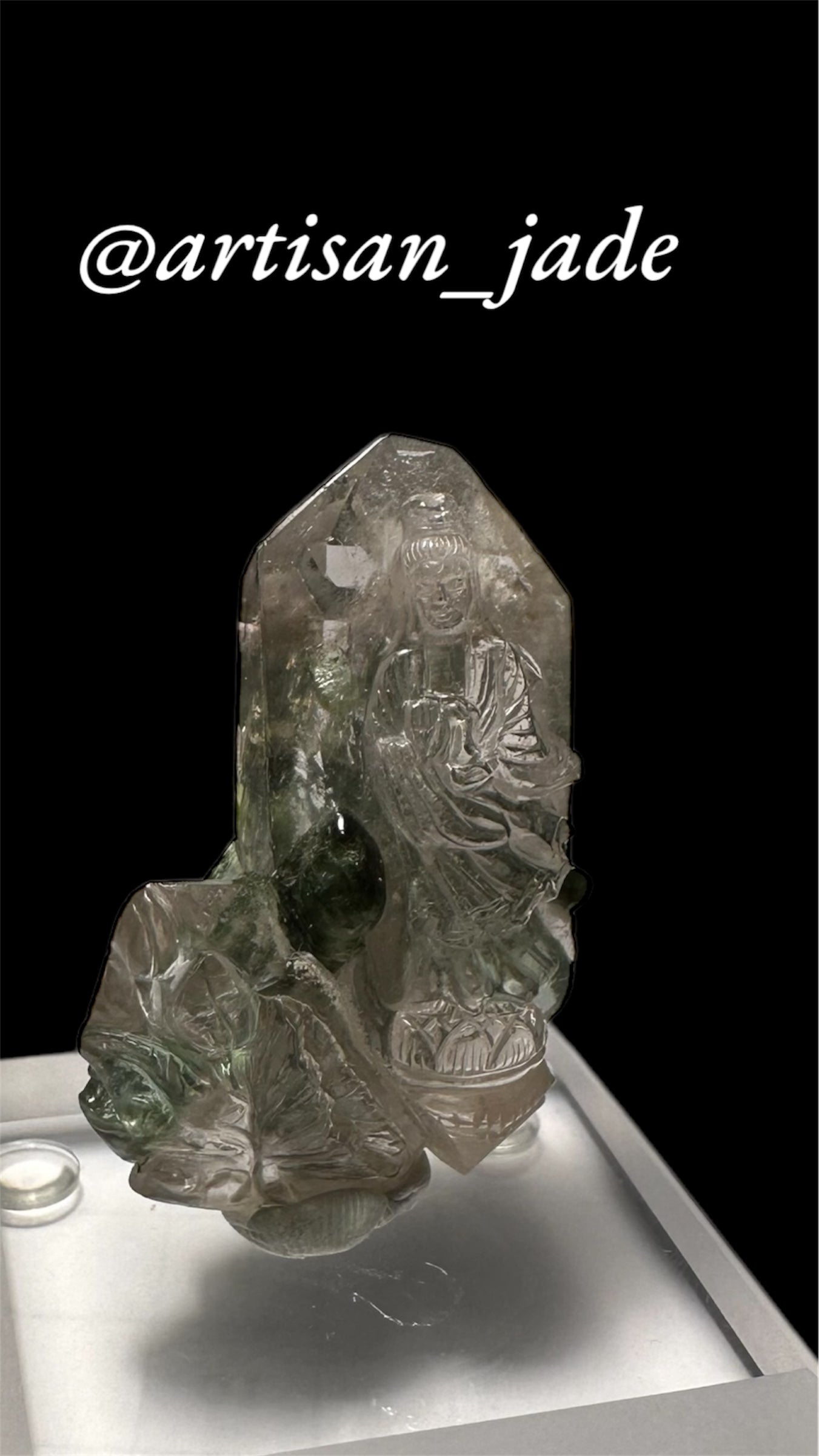 2D Quan-Yin: Green Tourmaline in Clear Quartz