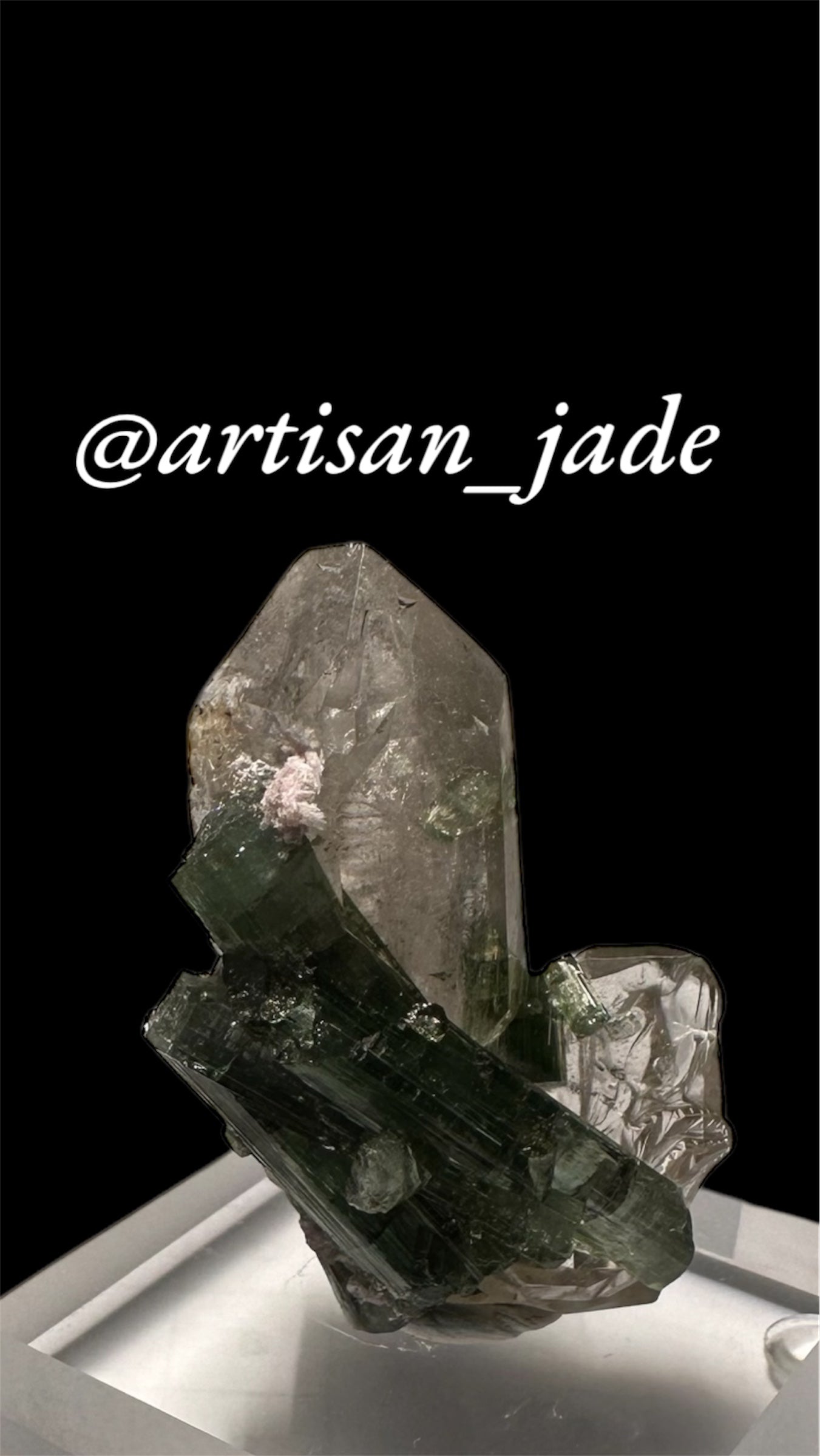 2D Quan-Yin: Green Tourmaline in Clear Quartz